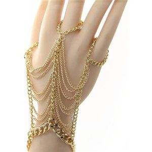 Asphire Gothic Finger Ring Chain Bracelet Layered Lariat Tassel Slave Bracelet